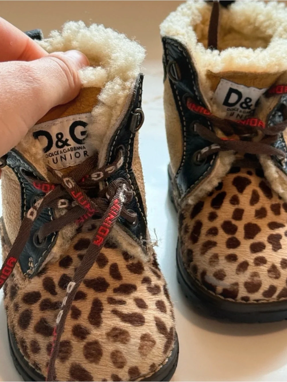 Dolce & Gabbana Leopard Print Fur-Trim Kids Boots - Black & Brown